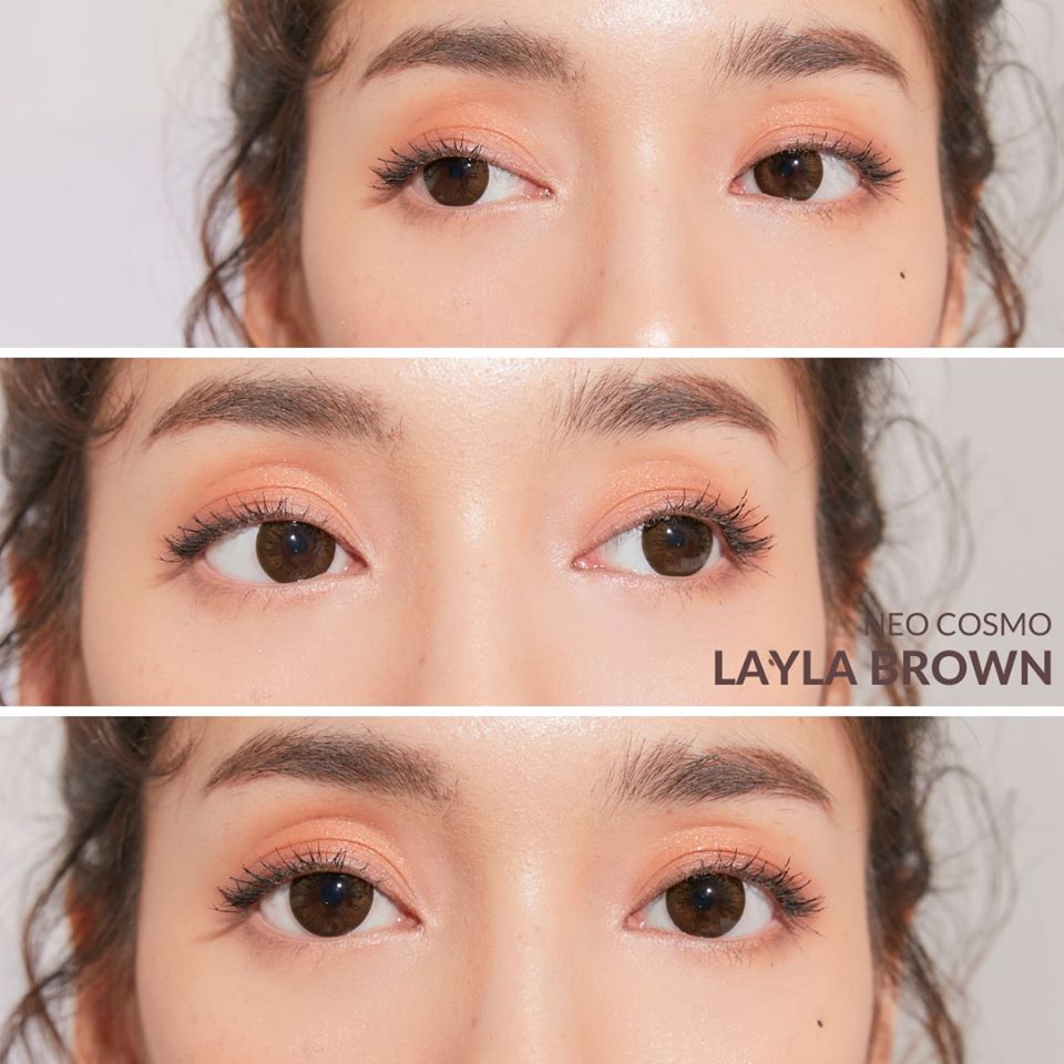 Neo Cosmo Layla Brown Dia14.2 คอนแทคเลนส์สีน้ำตาล ลวดลายโบว์ฟรุ้งฟริ้ง แต่ใส่ออกมาแล้วเนียนสุดๆ Effect เพิ่มความโตระดับปานกลาง