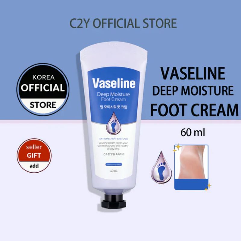 Vaseline Deep Moisture Foot Cream 60ml , ครีมบำรุงเท้า , Vaseline Deep Moisture Foot Cream 60ml ราคา , Vaseline Deep Moisture Foot Cream 60ml รีวิว , ครีมทาเท้า ม 바세린 C2Y 딥 모이스춰 풋크림, 1개입, 60ml, 3개