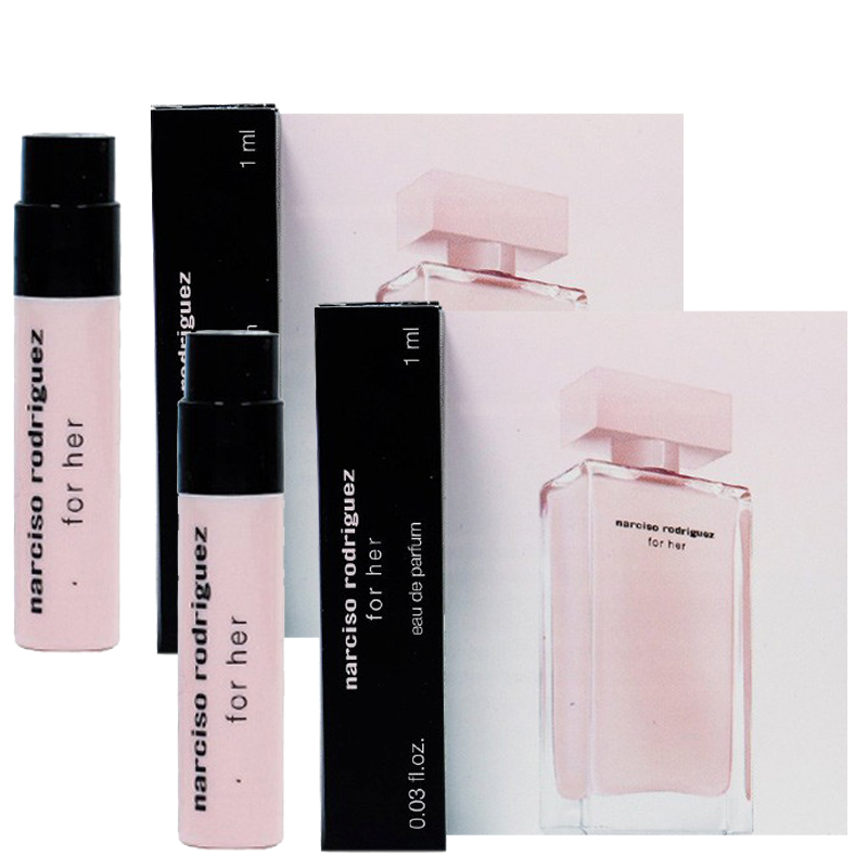 Narciso Rodriguez For Her Eau De Parfum 0.8ml น้ำหอมแนวกลิ่นมักส์ ที่มีทั้งความรัญจวนใจ และความลึกลับ ปรุงแต่งด้วยกลิ่นหอมของผลไม้และดอกไม้