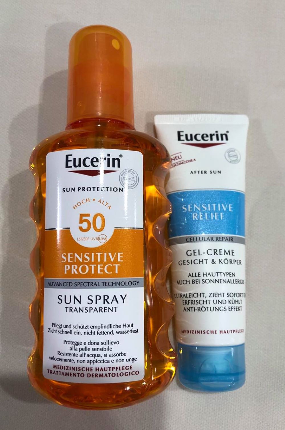 Eucerin Sun Protection Duo Sun Oil Control transparent SPF 50 + 200ml+Mini SUN SENSITIVE RELIEF After-Sun 50ml , Eucerin Sun Oil Control Dry Touch Sun Spray Transparent ,SUN SENSITIVE RELIEF After-Sun FREE of charge Gel-cream Face and Body 
