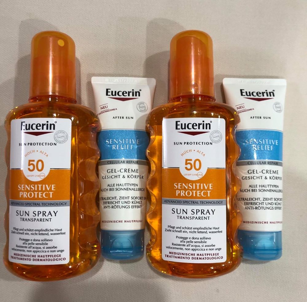 Eucerin Sun Protection Duo Sun Oil Control transparent SPF 50 + 200ml+Mini SUN SENSITIVE RELIEF After-Sun 50ml , Eucerin Sun Oil Control Dry Touch Sun Spray Transparent ,SUN SENSITIVE RELIEF After-Sun FREE of charge Gel-cream Face and Body 