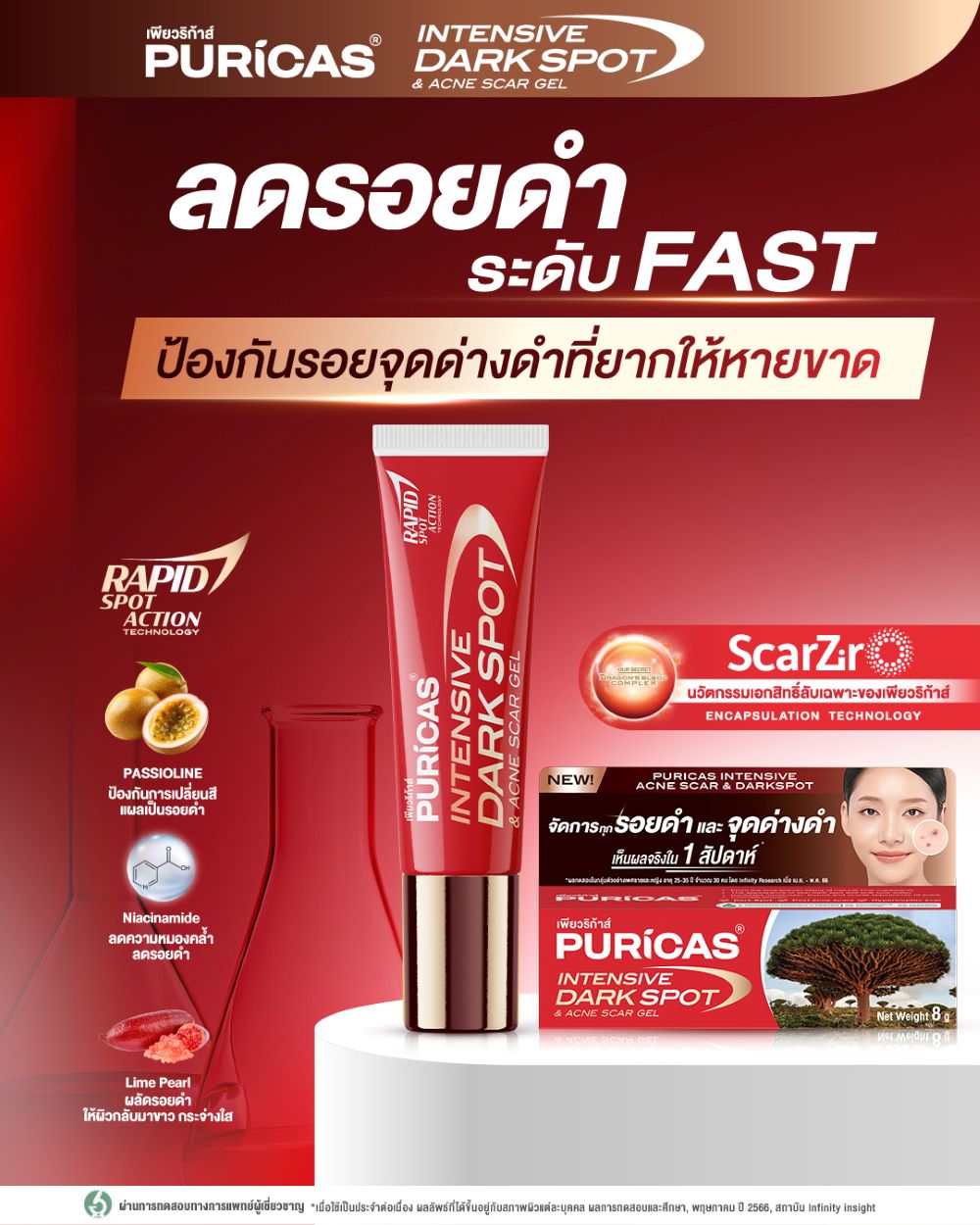 Puricas Intensive Dark Spot & Acne Scar gel 8g, Puricas ราคา , Puricas รีวิว , Puricas รอยดำ , Puricas รอยสิว
