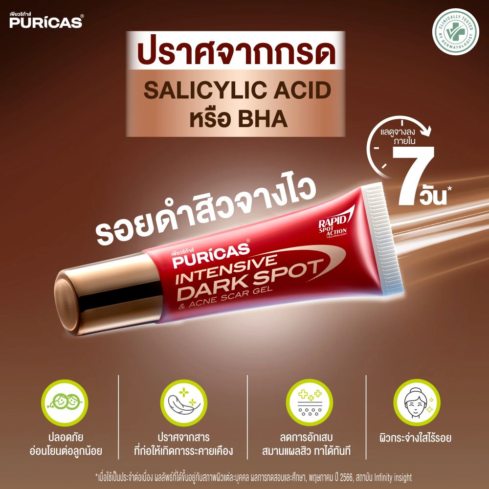 Puricas Intensive Dark Spot & Acne Scar gel 8g, Puricas ราคา , Puricas รีวิว , Puricas รอยดำ , Puricas รอยสิว